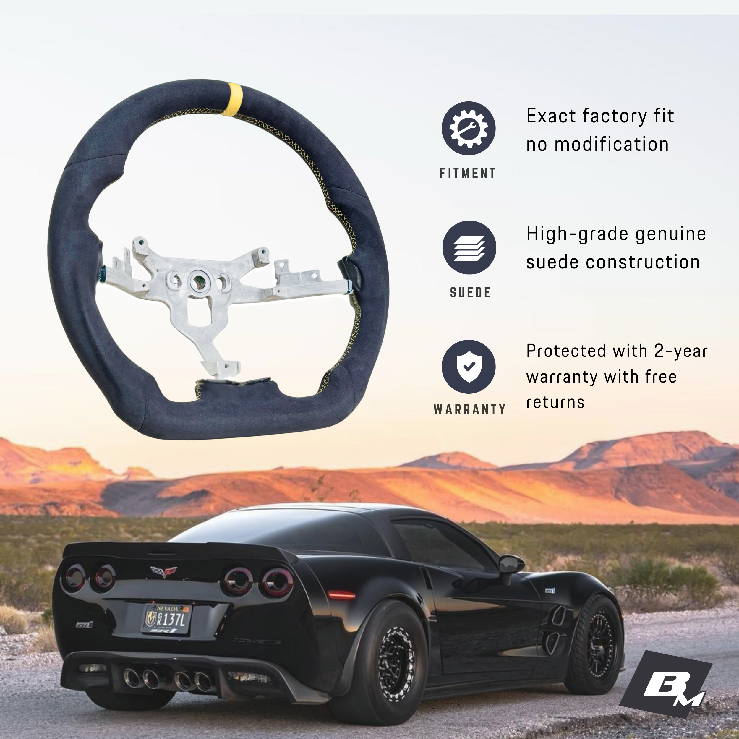 Corvette C6 2006–2011 Alcantara Steering Wheel, D-Shape