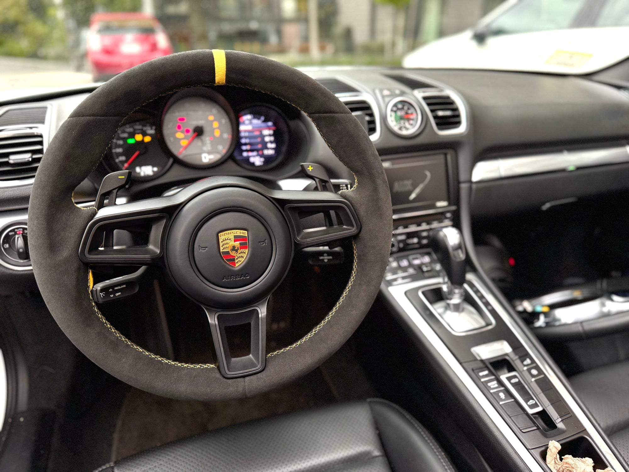 Porsche Full Aftermarket Alcantara steering wheel in yellow stitching