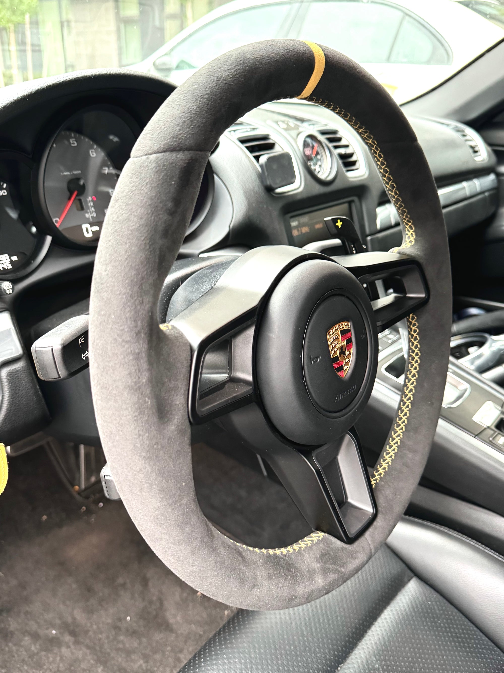 Porsche Full Aftermarket Alcantara steering wheel in yellow stitching