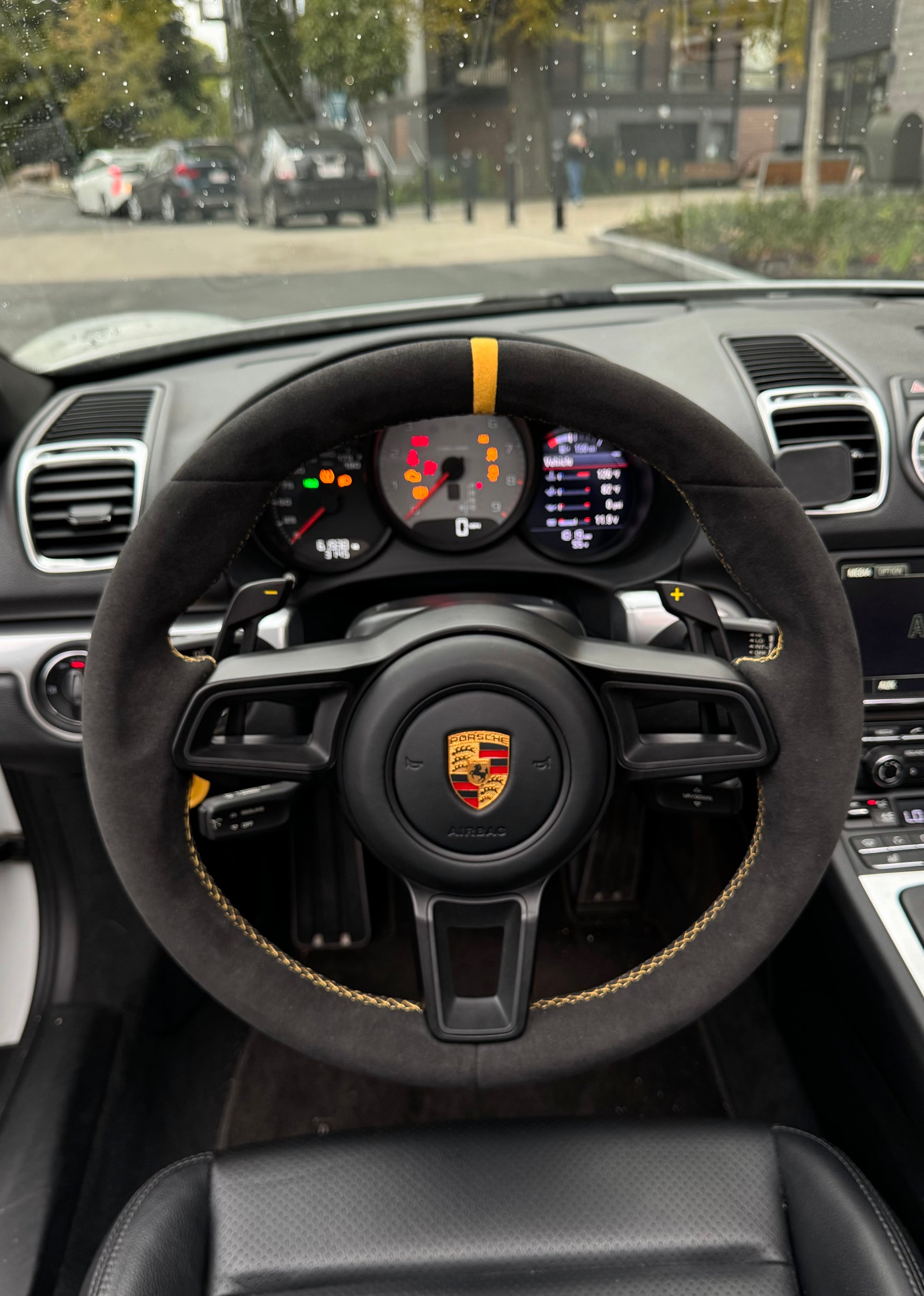 Porsche Full Aftermarket Alcantara steering wheel in yellow stitching