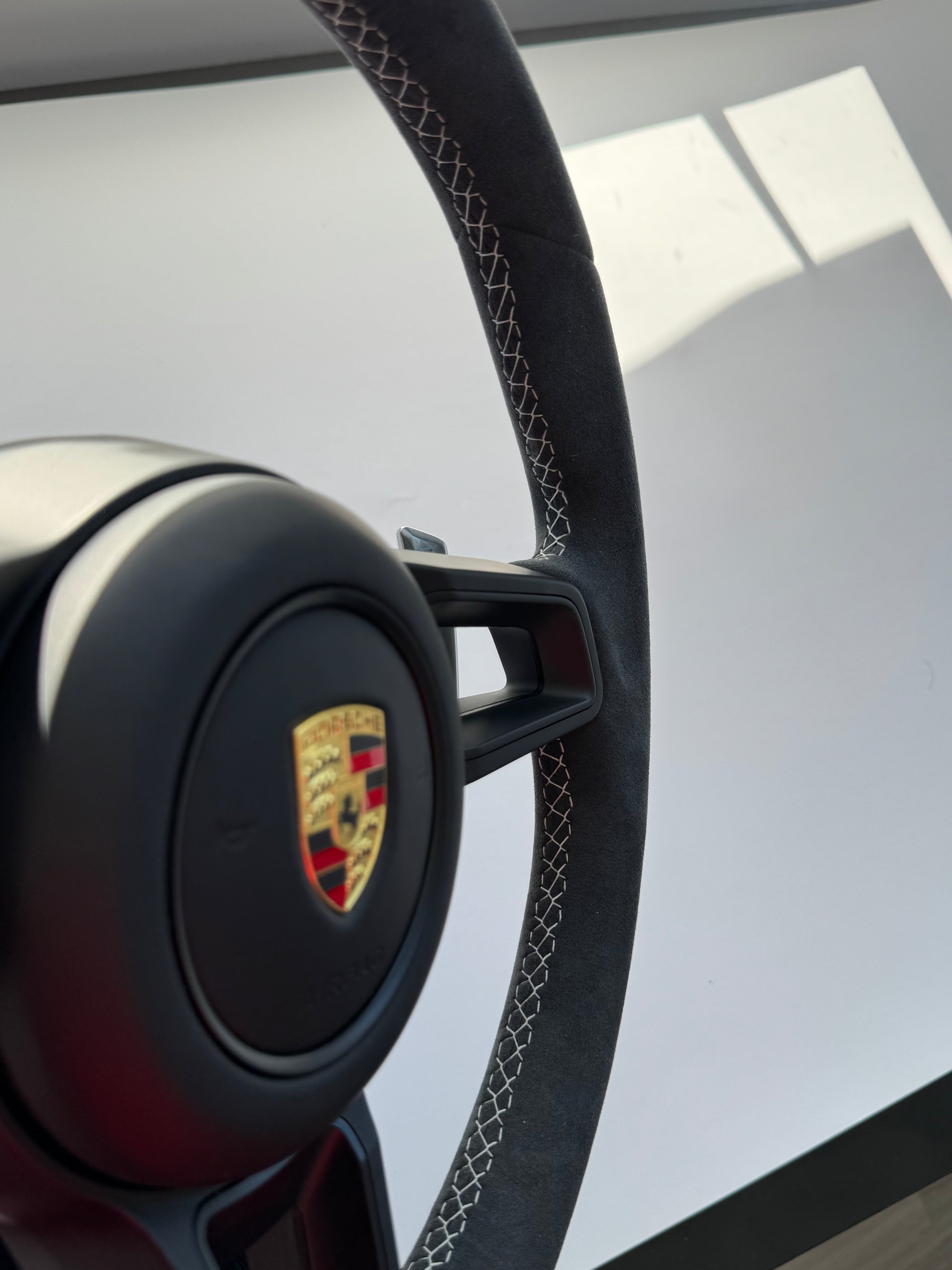 Porsche Full Aftermarket Alcantara steering wheel in yellow stitching
