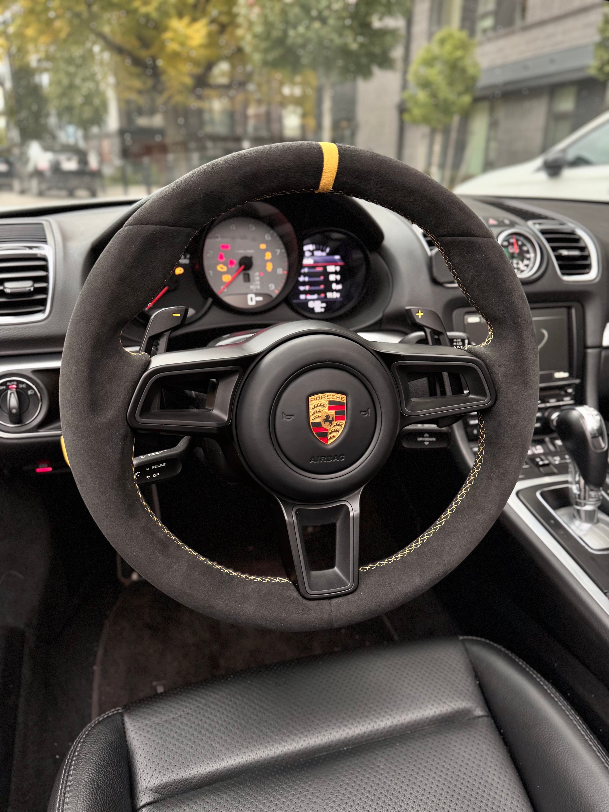 Porsche Full Aftermarket Alcantara steering wheel in yellow stitching